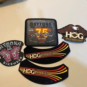 Harley Davidson's HOG patches and Daytona bike week 75 years.